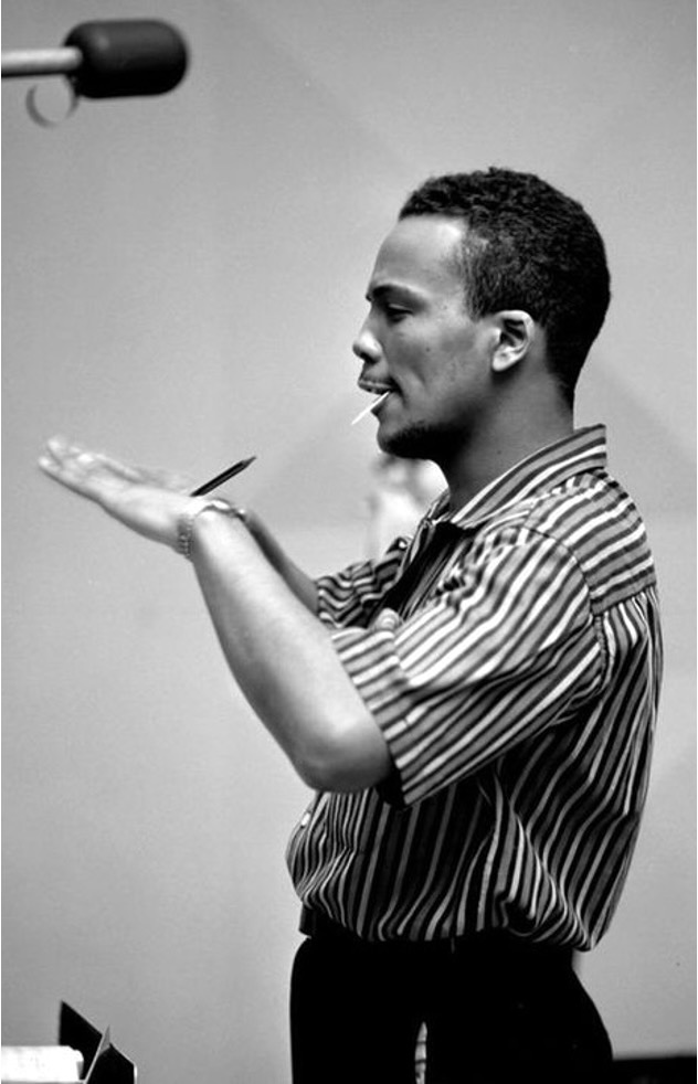 Black & white photograph of Quincy Jones